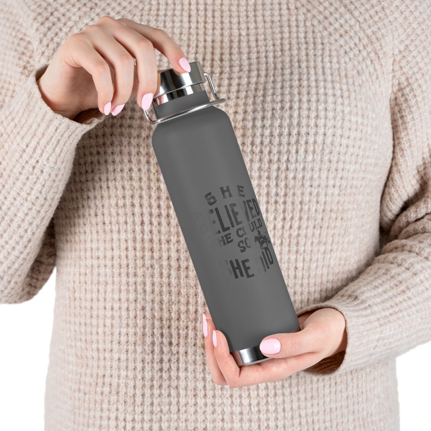 Inspirational Insulated Water Bottle – 'She Believed She Could So She Did' – 22oz