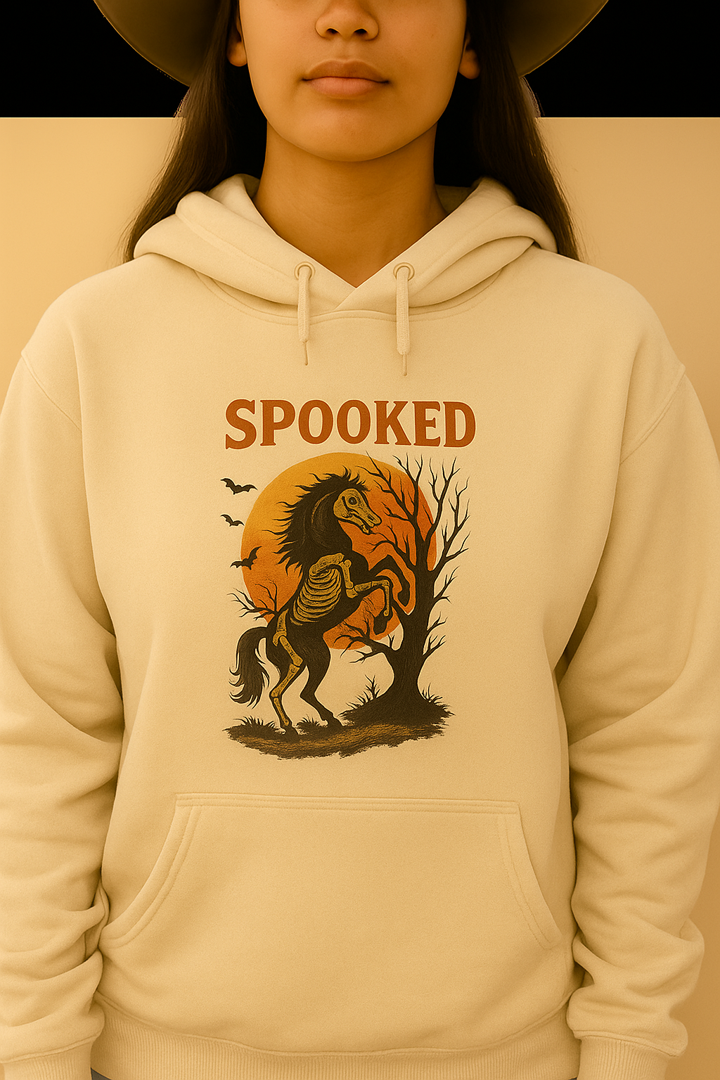 Spooked mustang horse Vintage Halloween Hoodie