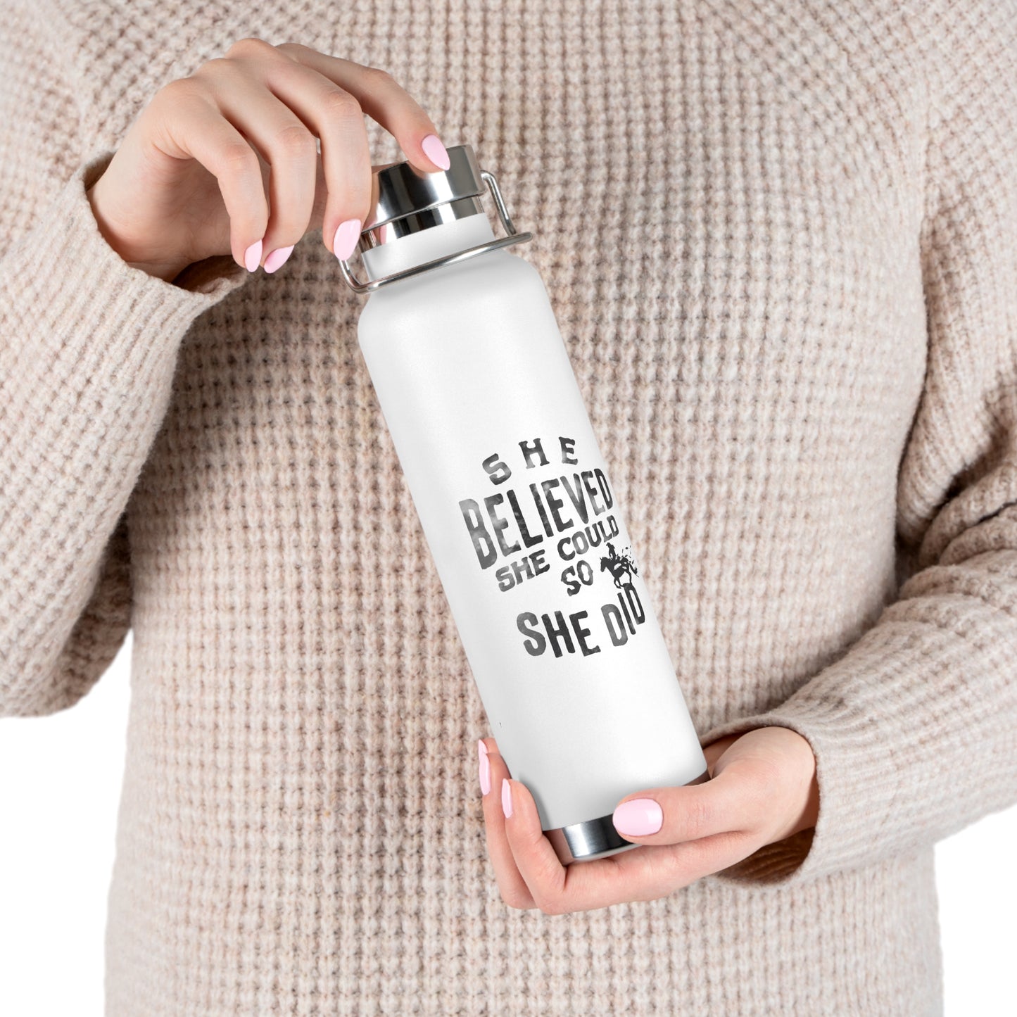 Inspirational Insulated Water Bottle – 'She Believed She Could So She Did' – 22oz