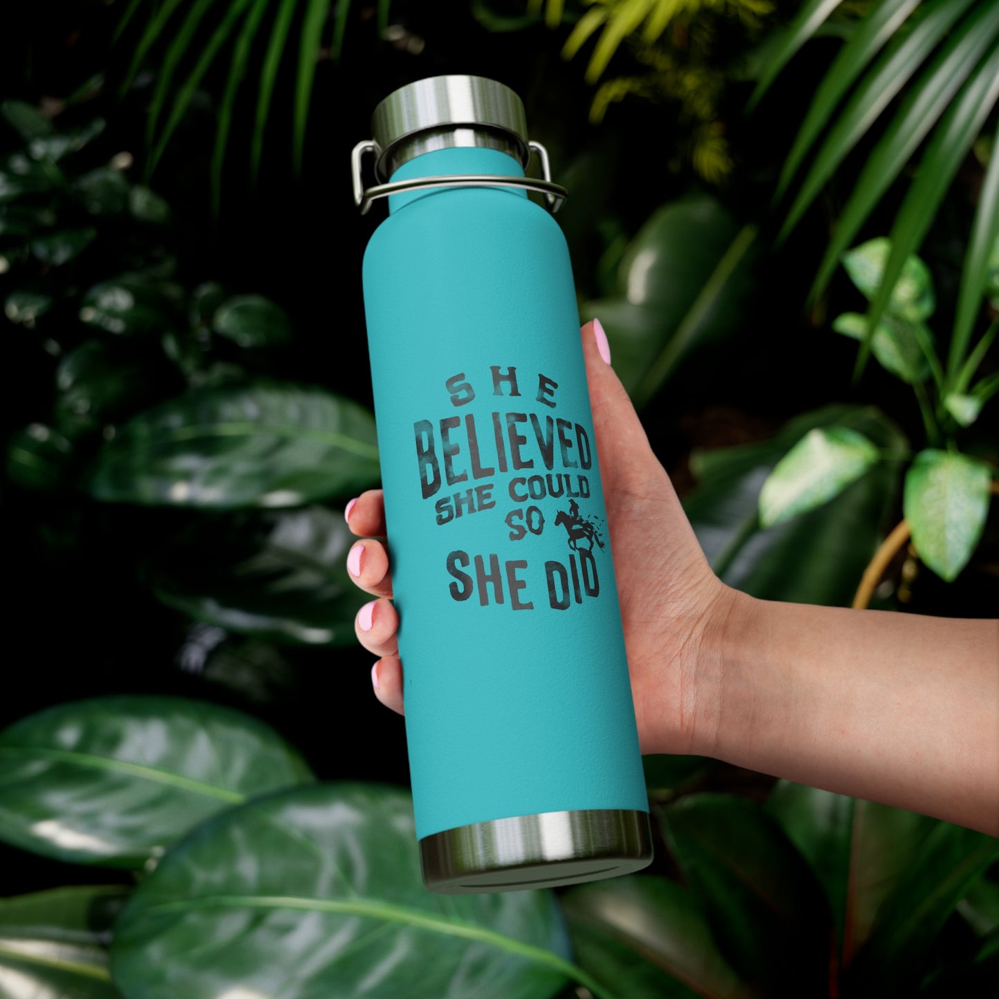 Inspirational Insulated Water Bottle – 'She Believed She Could So She Did' – 22oz