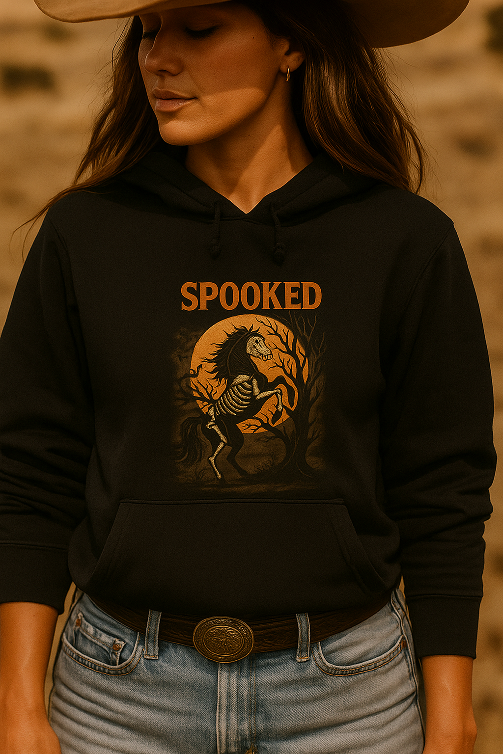 Spooked mustang horse Vintage Halloween Hoodie