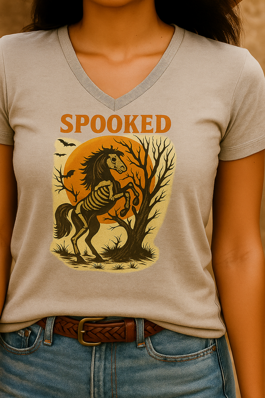 Vintage Spooked Halloween Horse V-neck Tee
