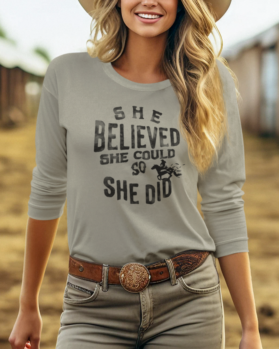 "She believed she could"  Garment-dyed Long Sleeve T-Shirt