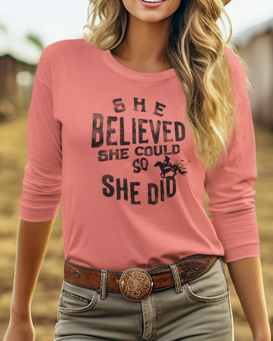 "She believed she could"  Garment-dyed Long Sleeve T-Shirt