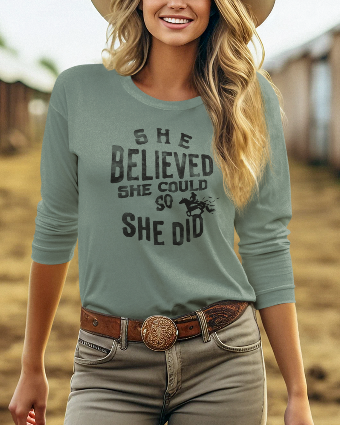 "She believed she could"  Garment-dyed Long Sleeve T-Shirt