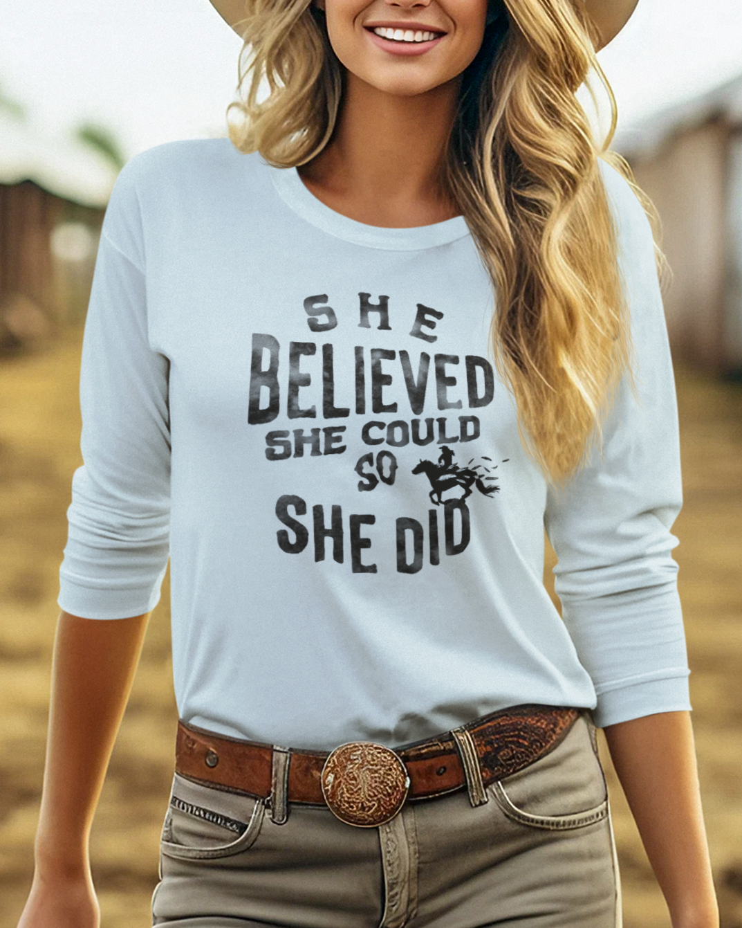 "She believed she could"  Garment-dyed Long Sleeve T-Shirt