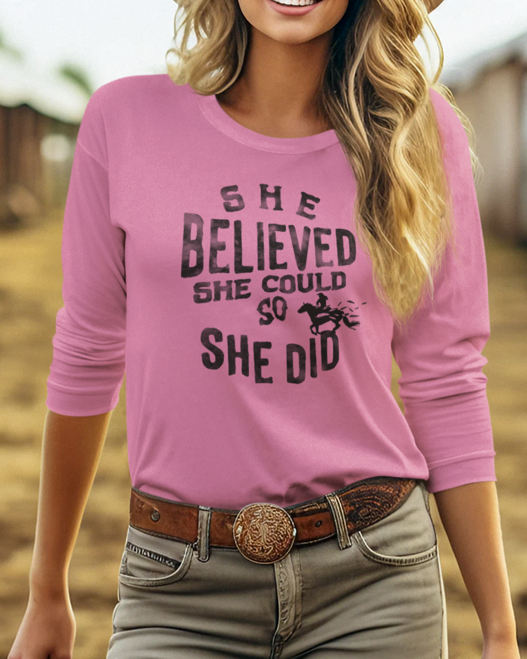 "She believed she could"  Garment-dyed Long Sleeve T-Shirt